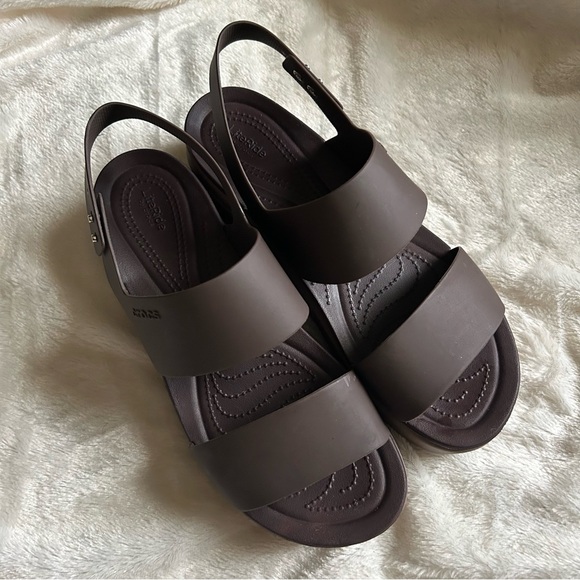 Crocs tan brooklyn low wedge platform sandal womens 11 - Picture 2 of 7